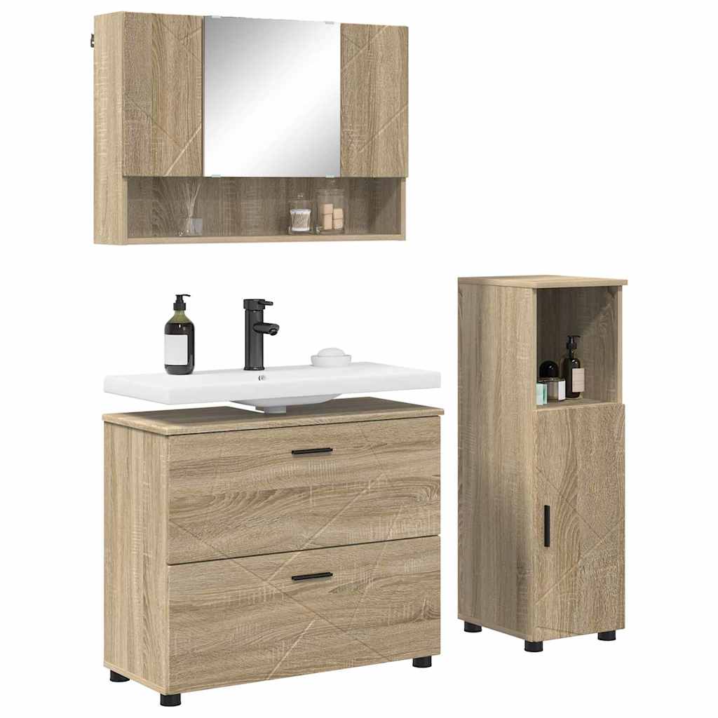 Bathroom Furniture Set 3 pcs Sonoma oak 76.5 x 35 x 64 cm